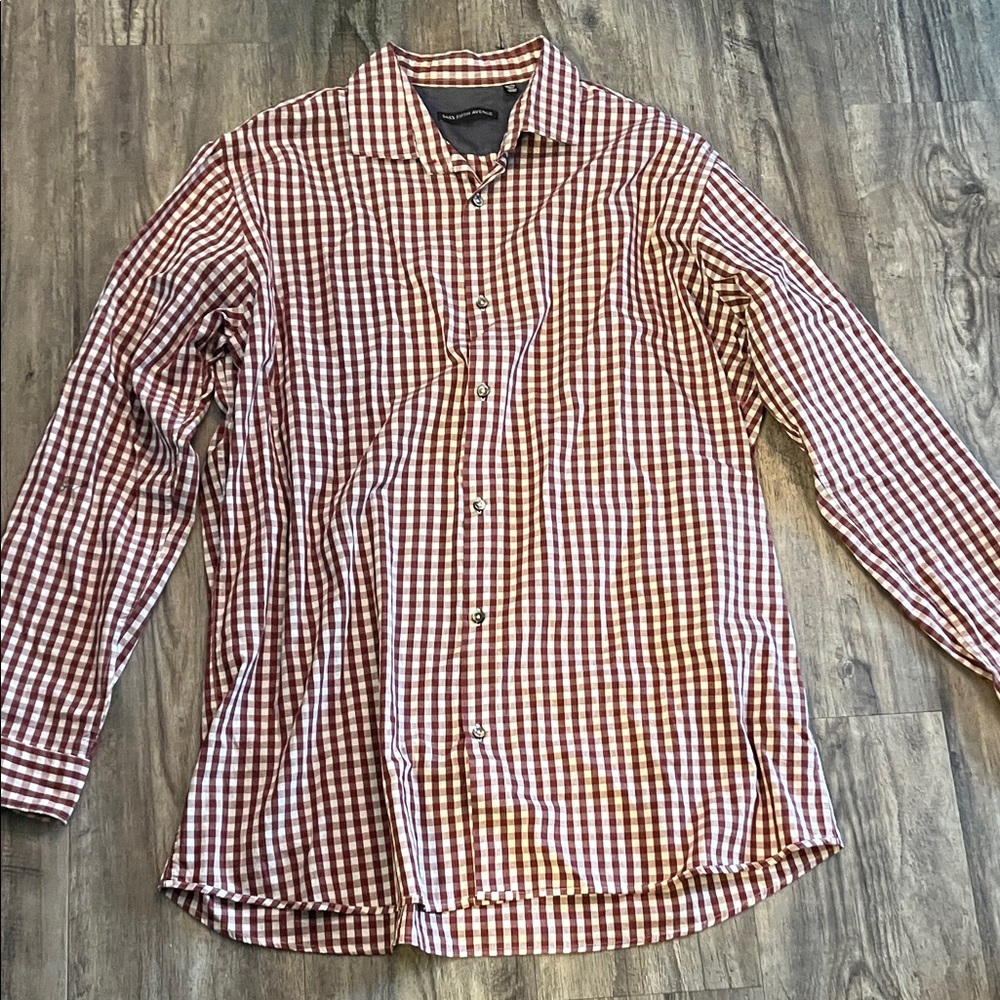 Saks Fifth Avenue Burgundy and White Checkered Shirt